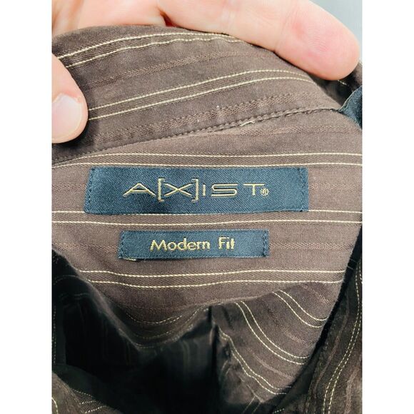 Axist Men’s Shirt Brown Striped Button-Down Long Sleeve Modern Fit Size XL - Picture 7 of 8